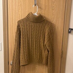 Abercrombie Turtleneck Cable Knit Sweater in Camel